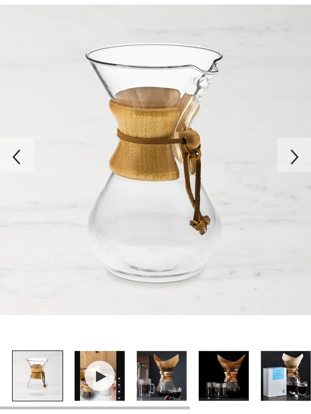 Chemex Pour-Over Glass Coffee Maker with Wood Collar And Acccesories